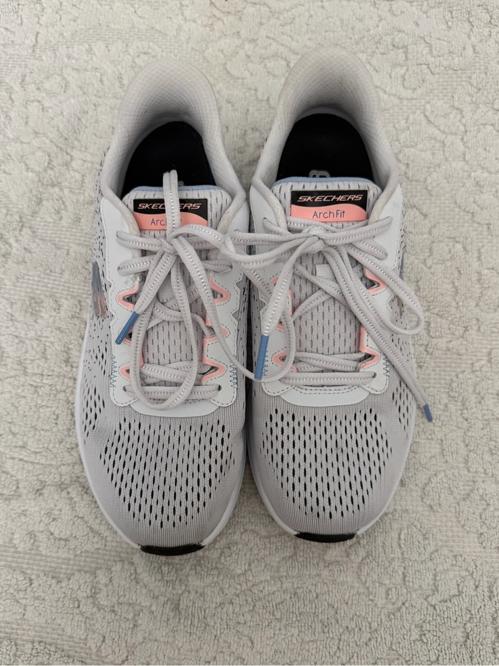 Skechers Arch Fit Women's Athletic Sneakers in Light Gray with Pink Accents